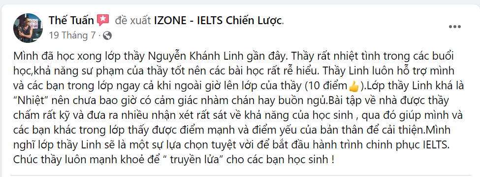 feedback học viên IZONE