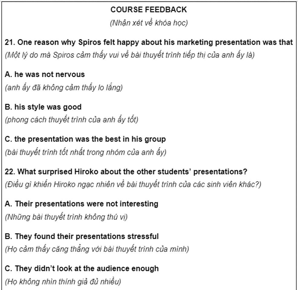 IELTS Listening 9 Test 1 - Section 3: Course Feedback 