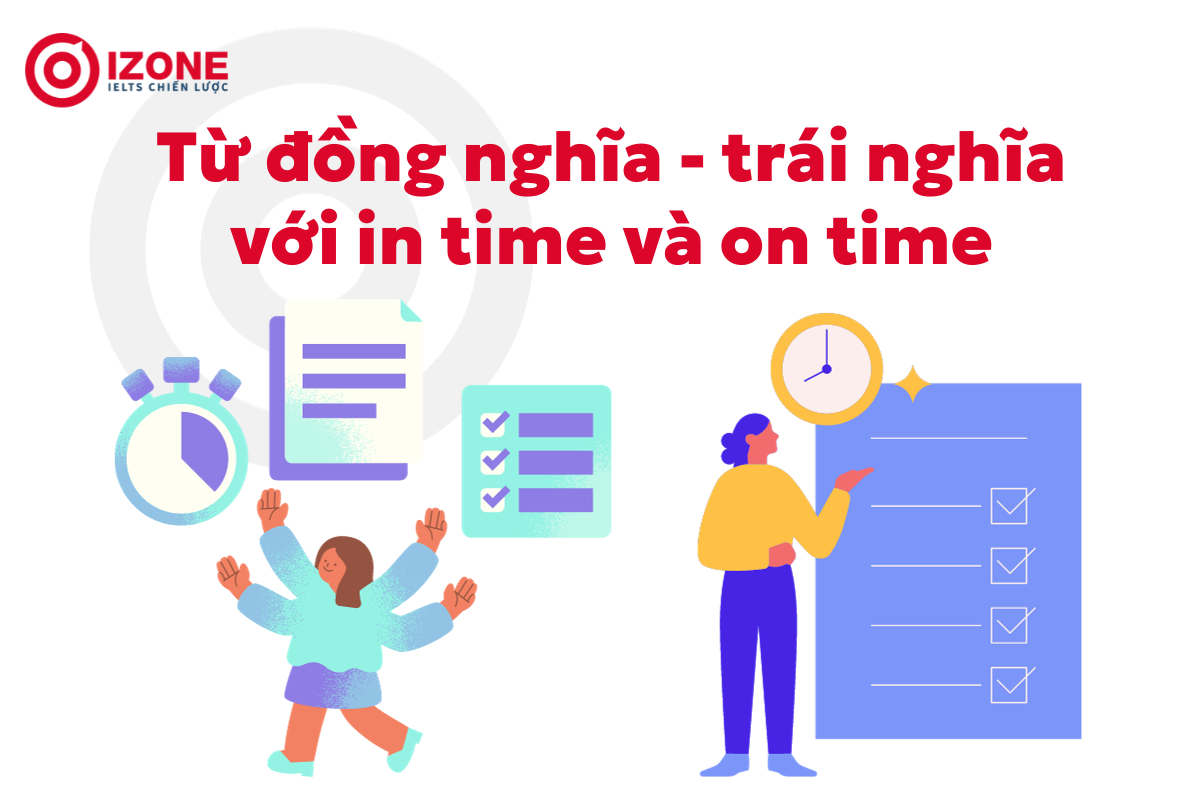 Các từ đồng nghĩa trái nghĩa với "on time" và "in time"