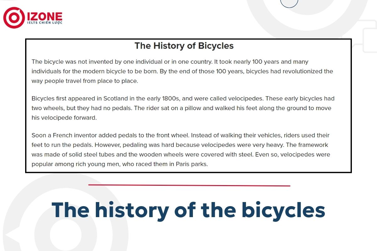 Bài mẫu áp dụng phương pháp top-down và bottom-up trong IELTS Reading: The history of the bicycles 