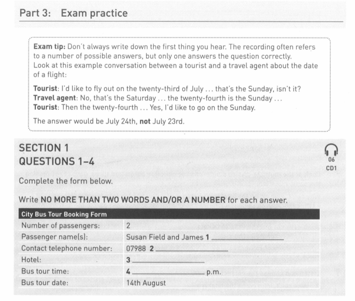 Nội dung trong sách Listening for IELTS Collins