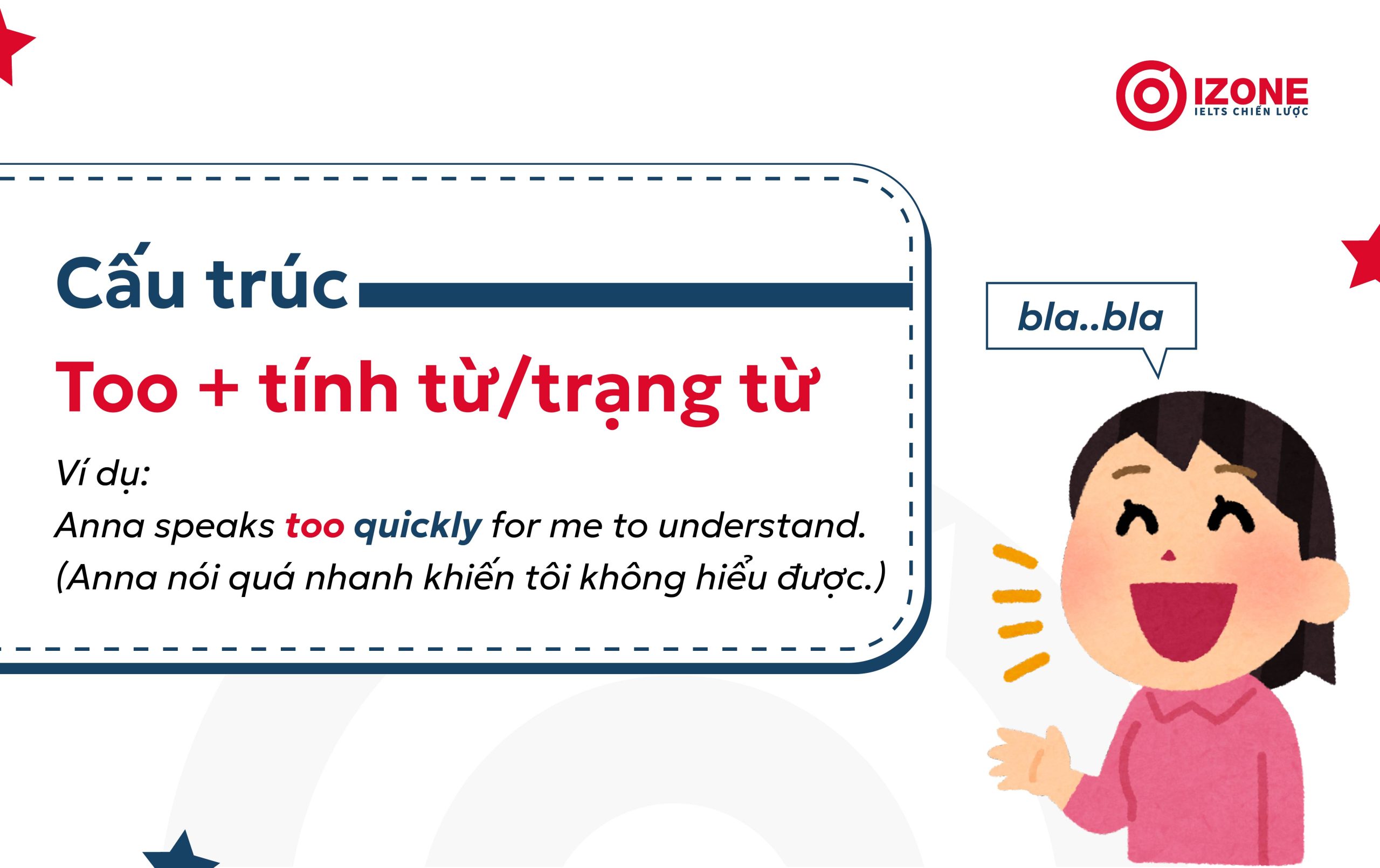 Cấu trúc too + tính từ/trạng từ trong tiếng Anh